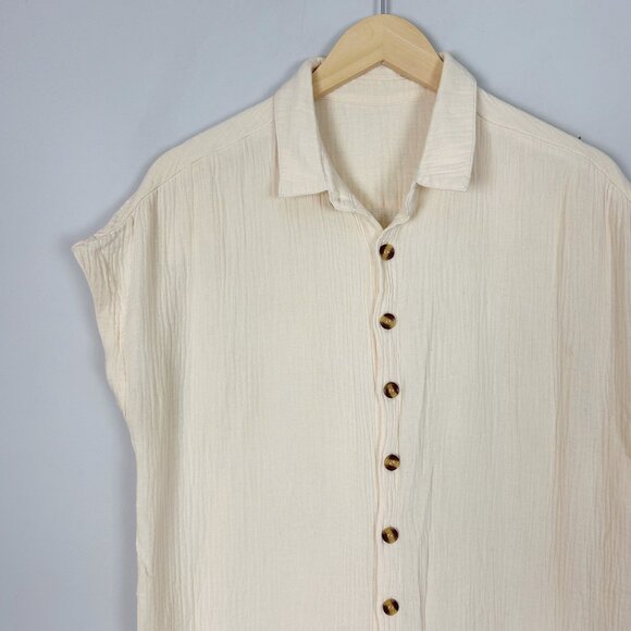 Gauzy Button Front Shirt Dress Midi Minimalist Boho Teacher Size Small Women's - Picture 2 of 4